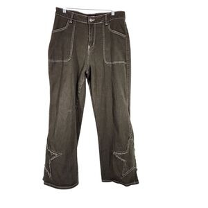 Hot Topic Green Star Patch Wide Leg Pants Jeans, Sz 9